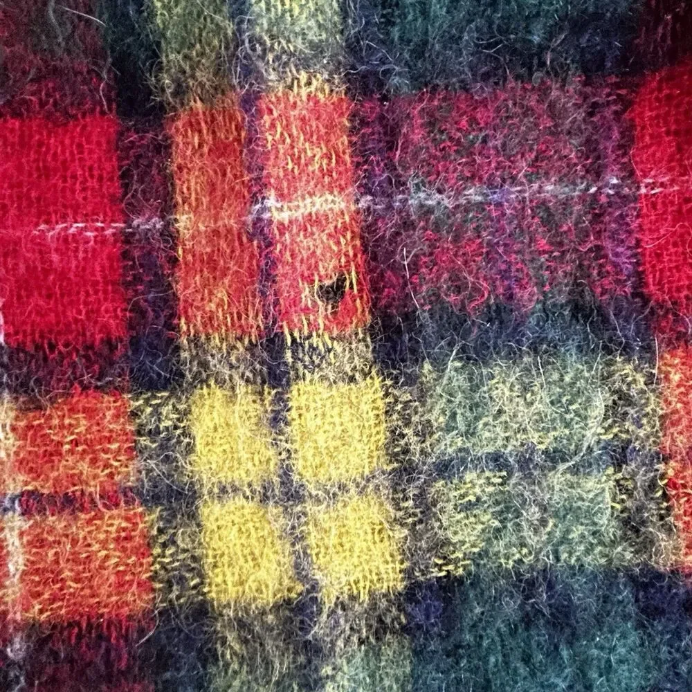 Vintage Glentana Mohair Wool Plaid Blanket Made in Scotland Fringe Throw